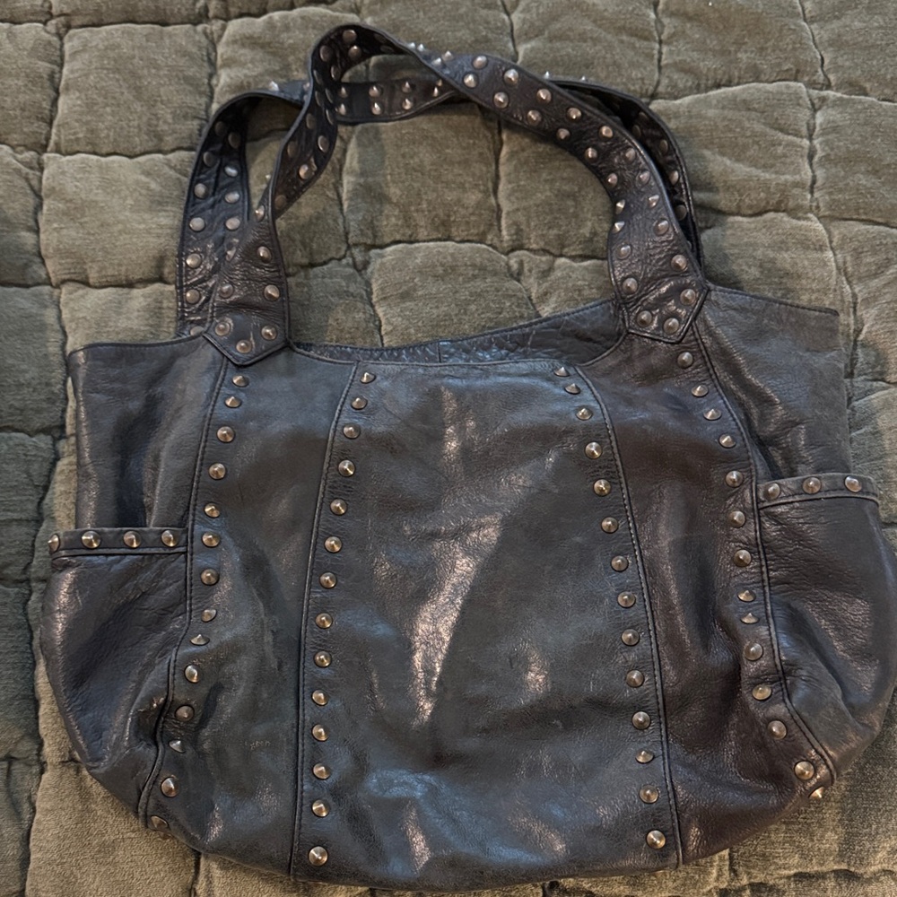 Kate Landry Studded Black Leather Tote Bag